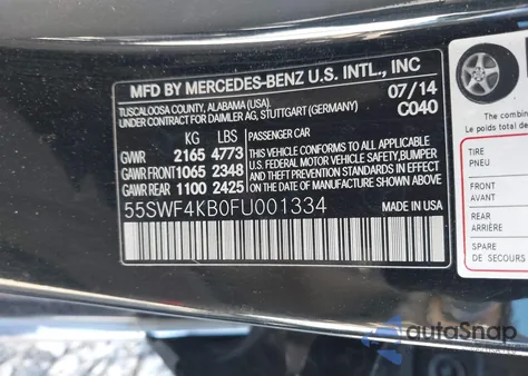 2015 Mercedes-Benz C 300 4Matic from USA, damaged, VIN 55SWF4KB0FU001334